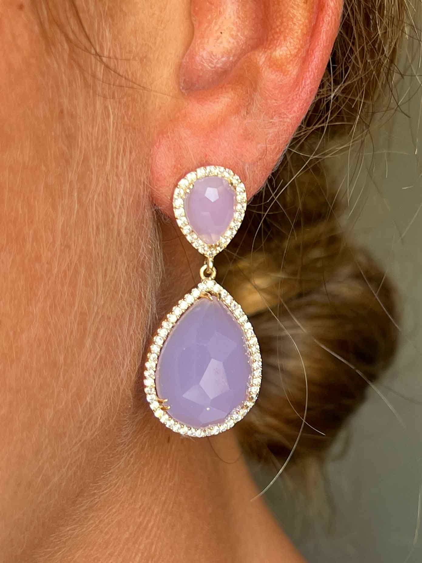 MIRON, pendientes de plata con circonitas y cuarzo violeta