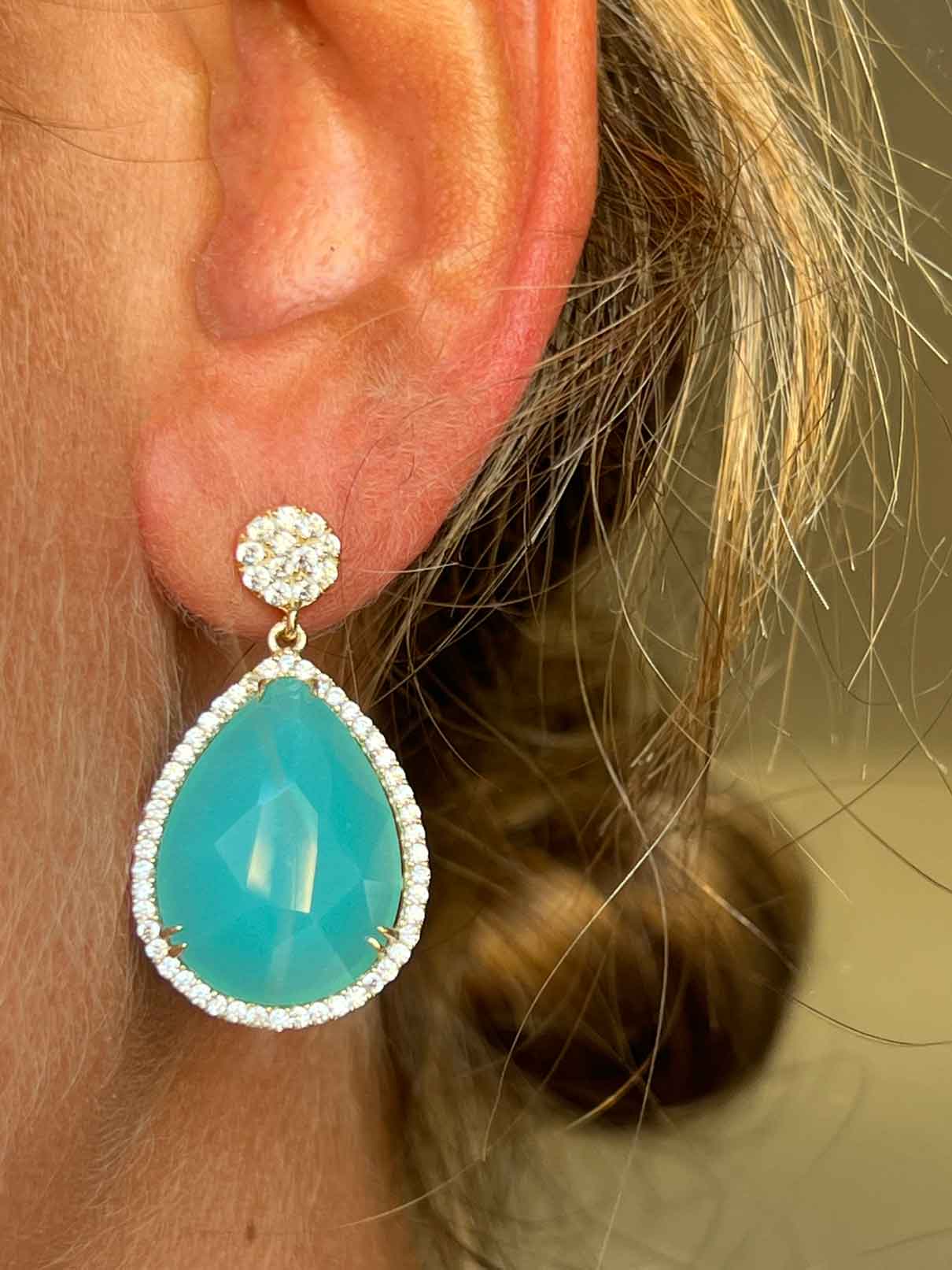 DEDALO, pendientes de plata con circonitas y amazonite