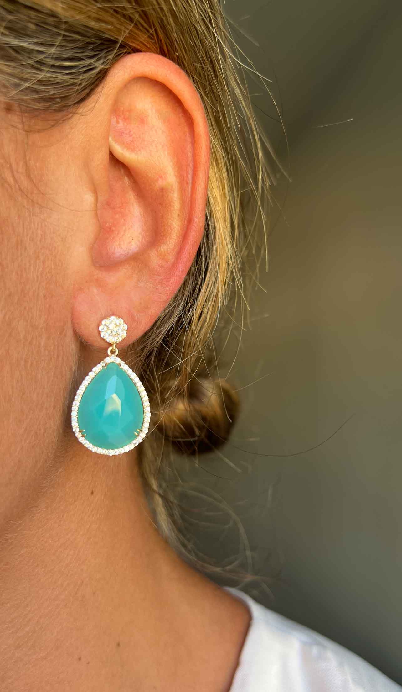 DEDALO, pendientes de plata con circonitas y amazonite