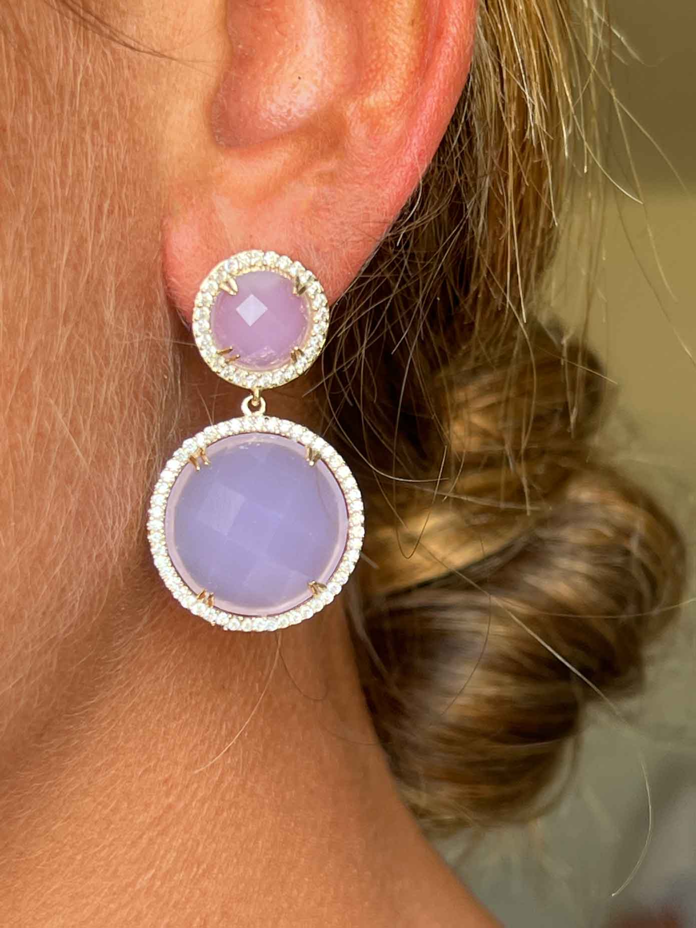 KRITIAS, pendientes de plata con circonitas y cuarzo violeta
