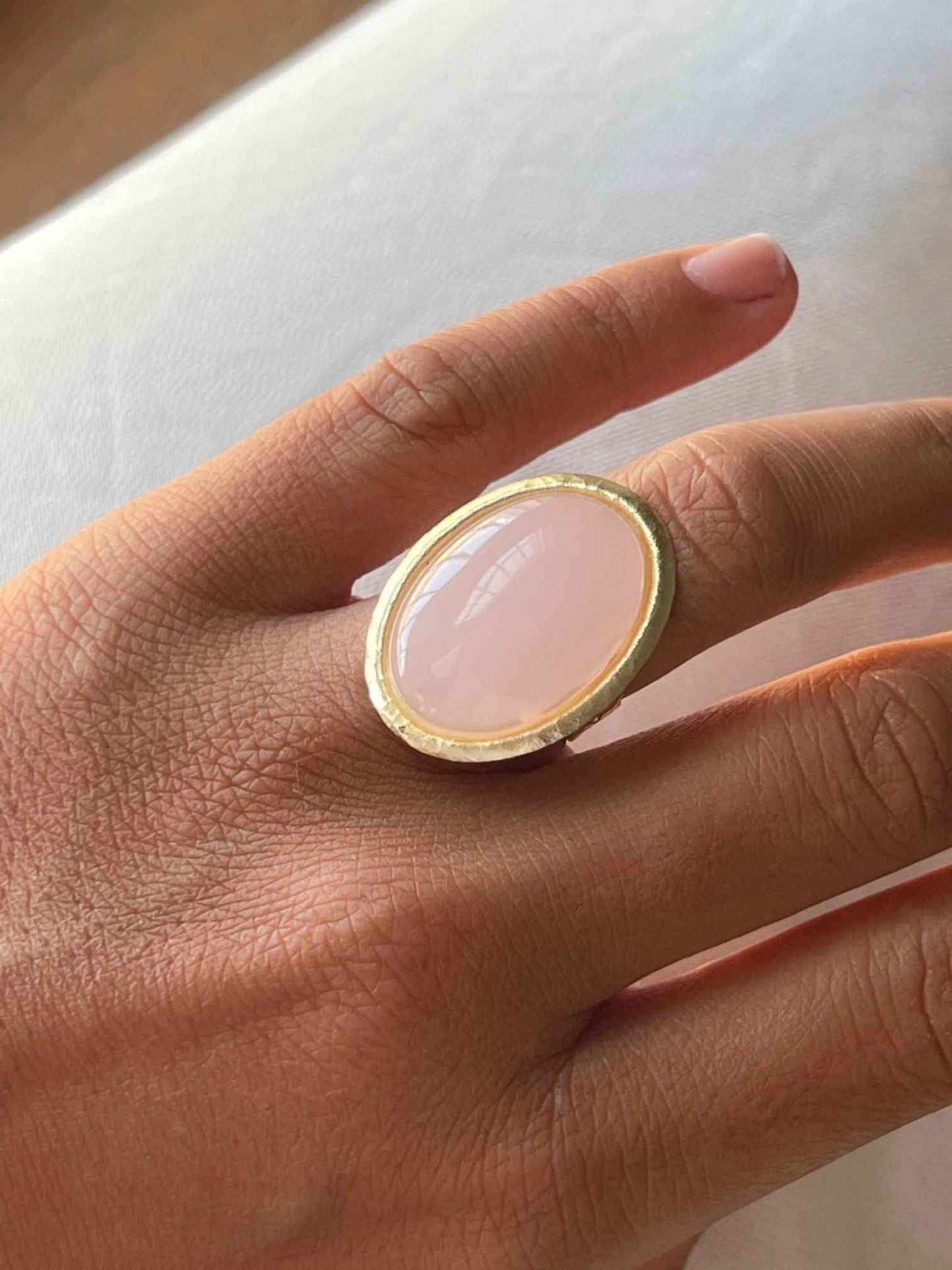 HADASSAH, anillo de plata dorada con cuarzo rosa