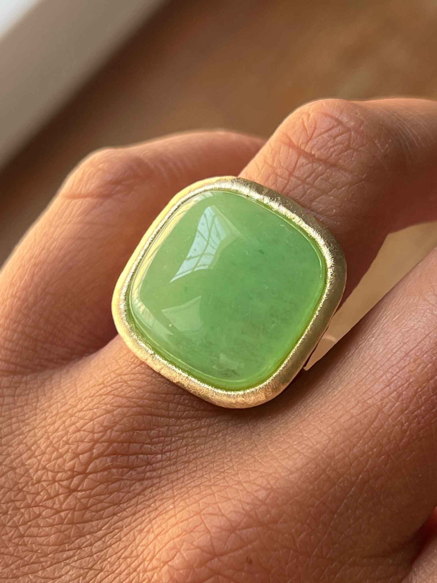 HANNA, anillo de plata dorada con cuarzo verde