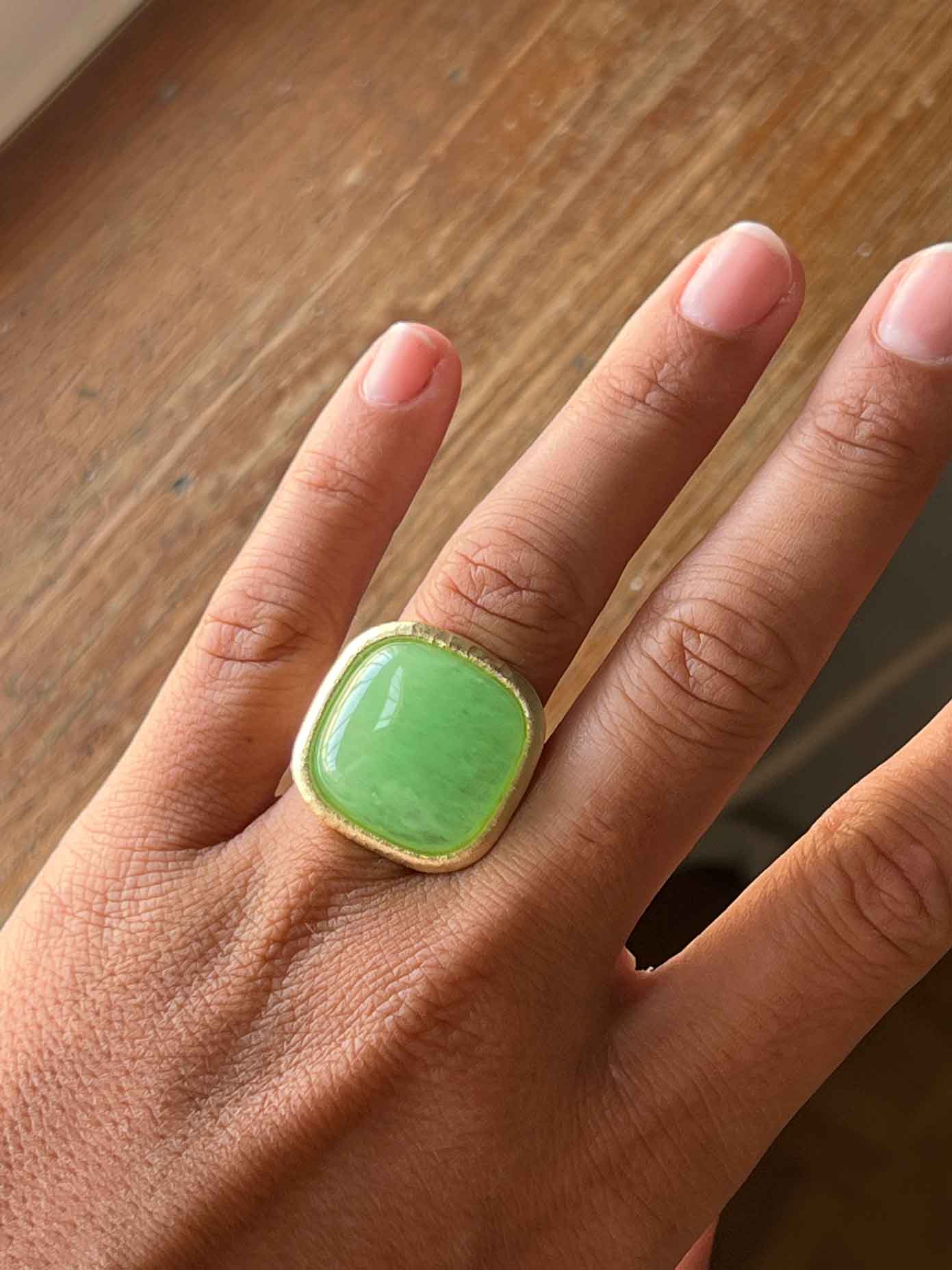 HANNA, anillo de plata dorada con cuarzo verde