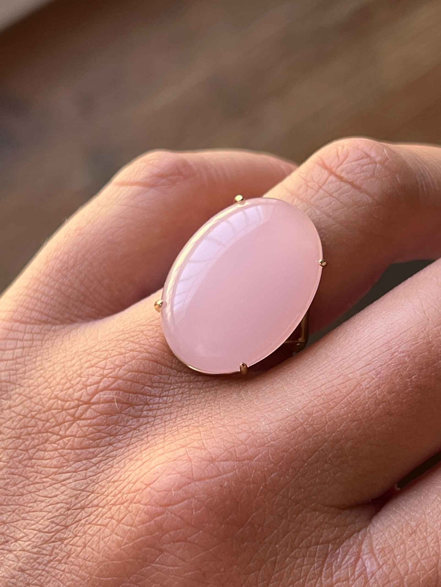 ELISHEVA, anillo de plata dorada con cuarzo rosa