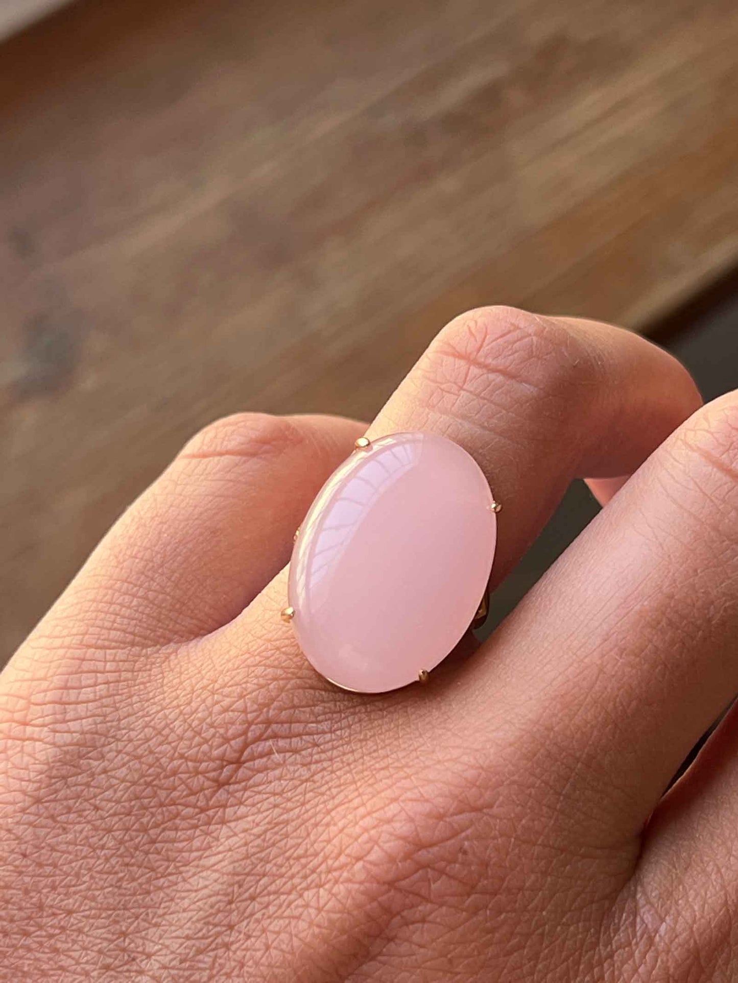 ELISHEVA, anillo de plata dorada con cuarzo rosa