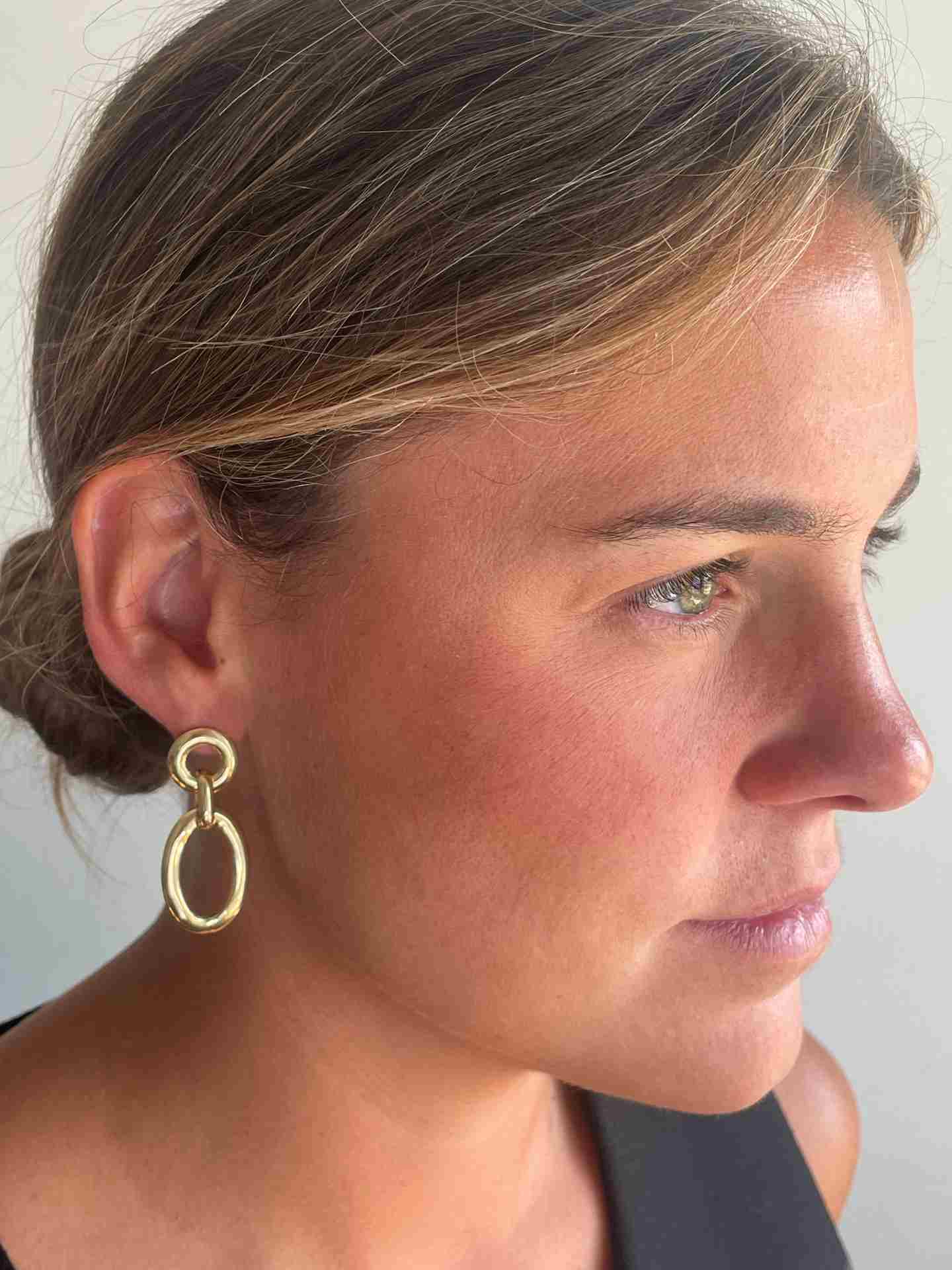 AGADIR long earrings with round link, sterling silver, gold plated