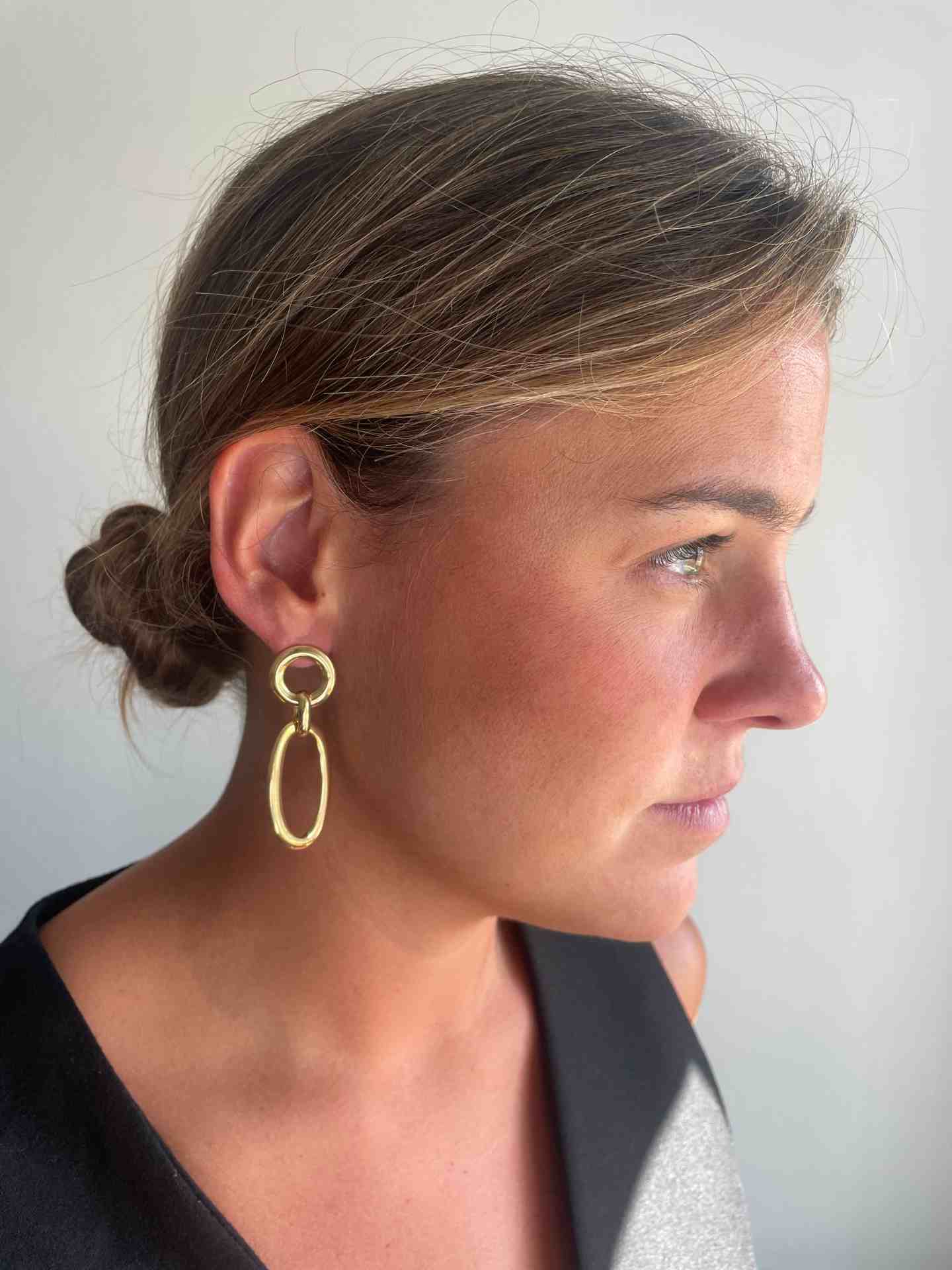 AGADIR long earrings with round link, sterling silver, gold plated