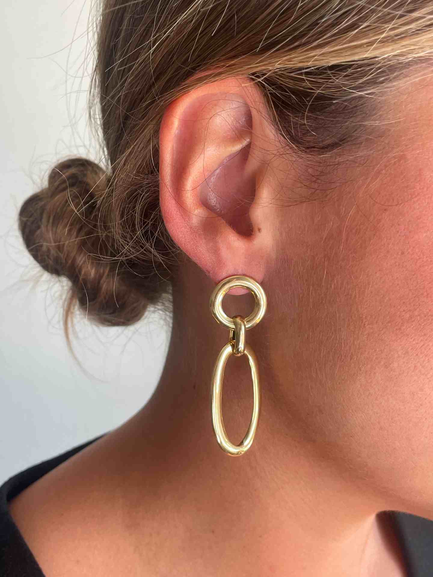 AGADIR long earrings with round link, sterling silver, gold plated