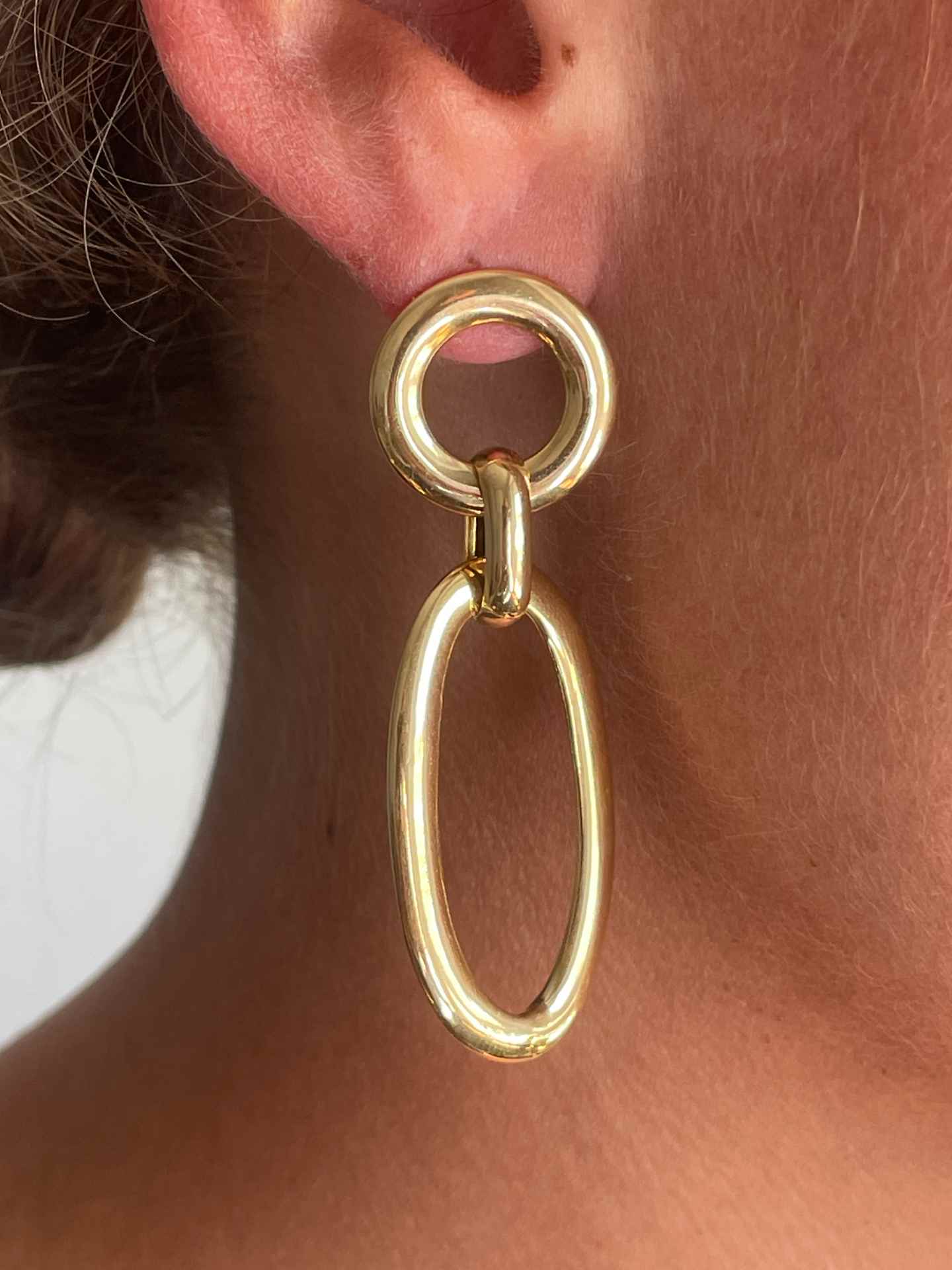 AGADIR long earrings with round link, sterling silver, gold plated