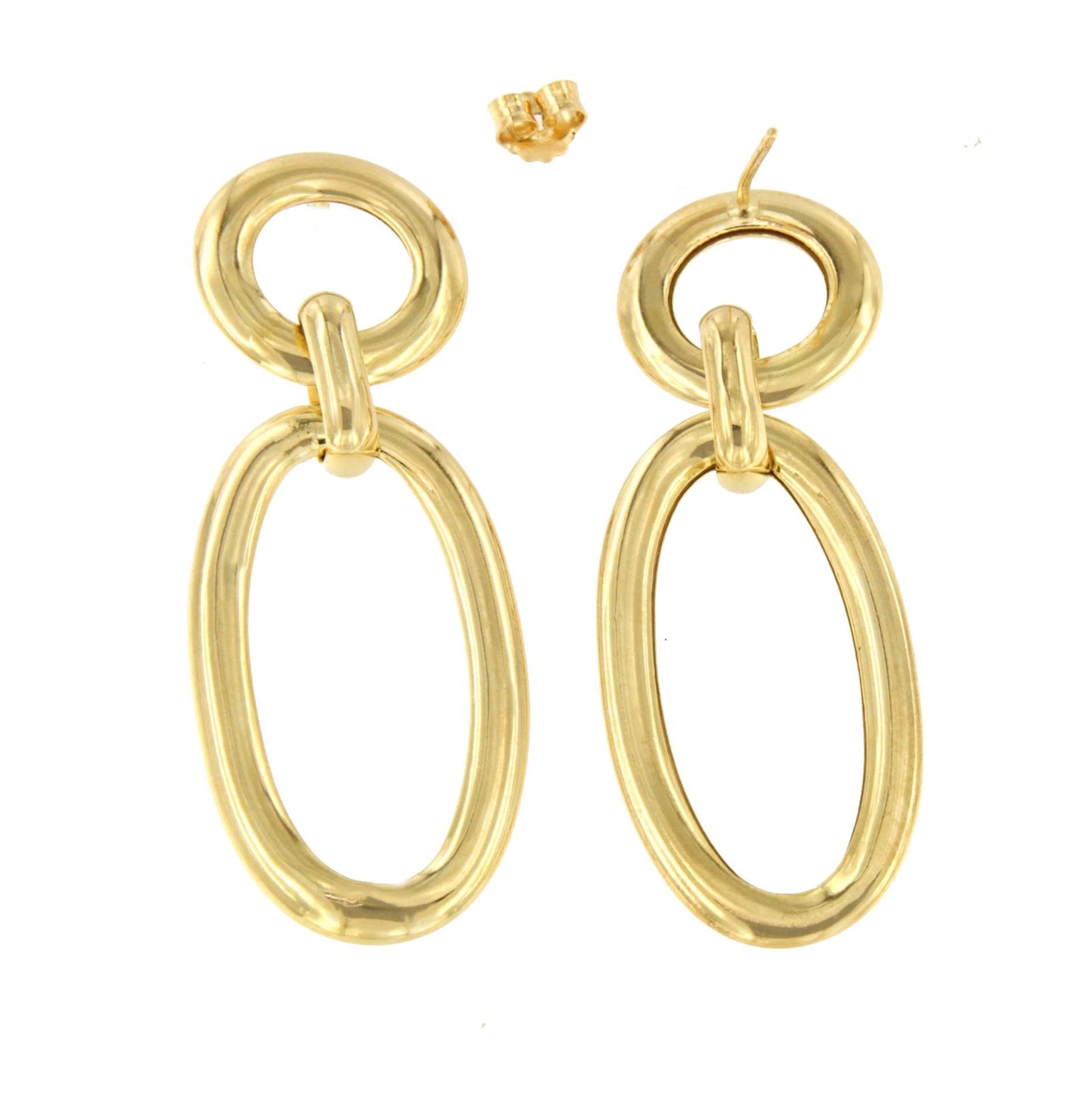 AGADIR long earrings with round link, sterling silver, gold plated