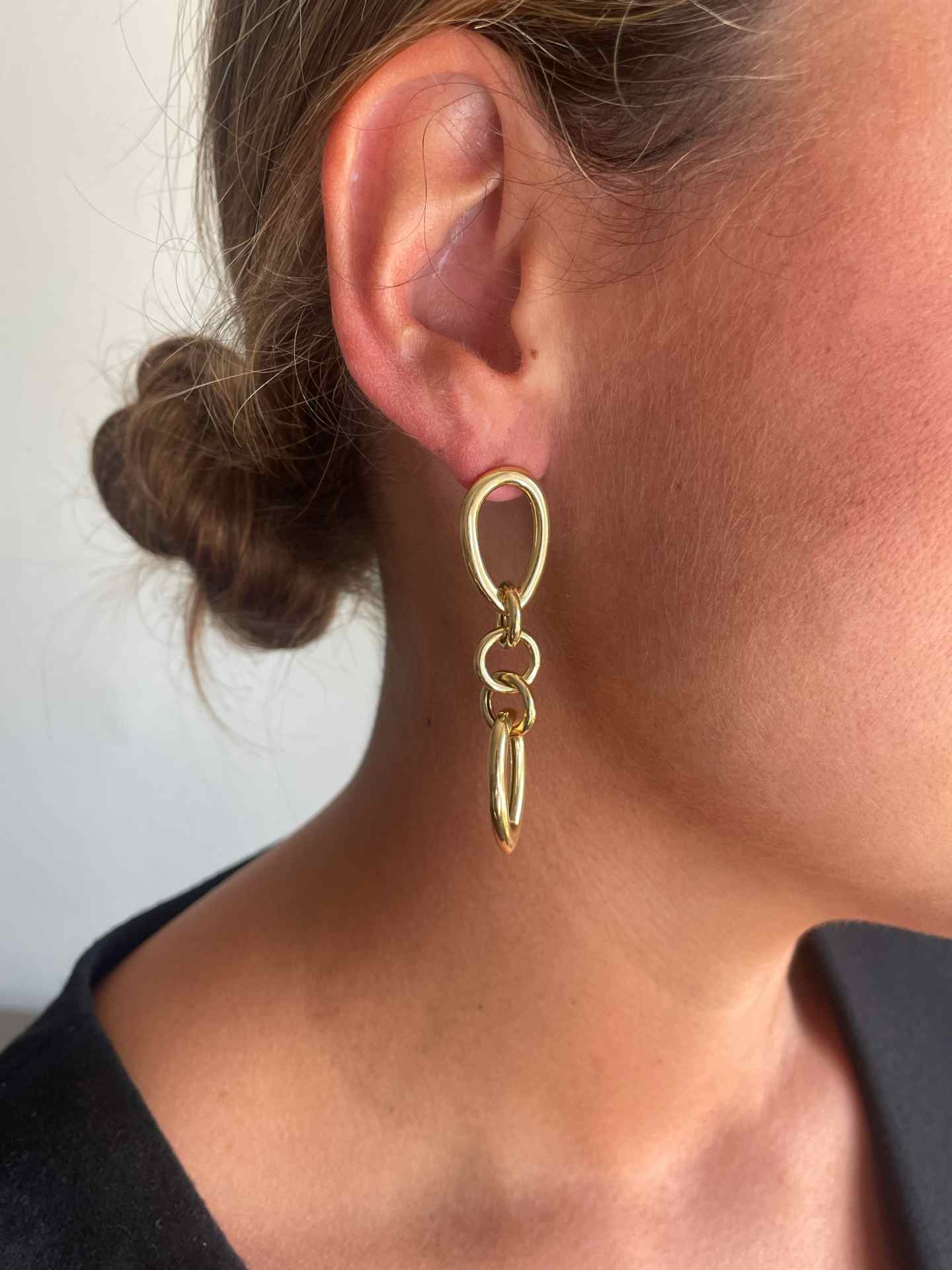 Pendientes KENITRA largos con eslabones de plata bañado oro
