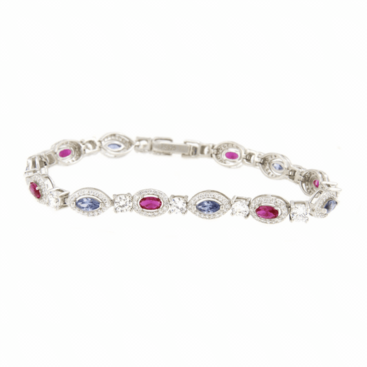 VERNAZZA bracelet in rhodium-plated sterling silver with cubic zirconia and colored stones