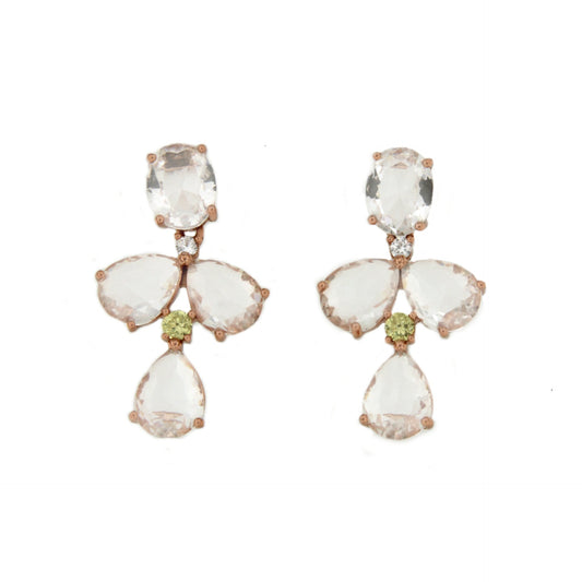Quarry earrings in sterling silver plated with rose gold and quartz crystals