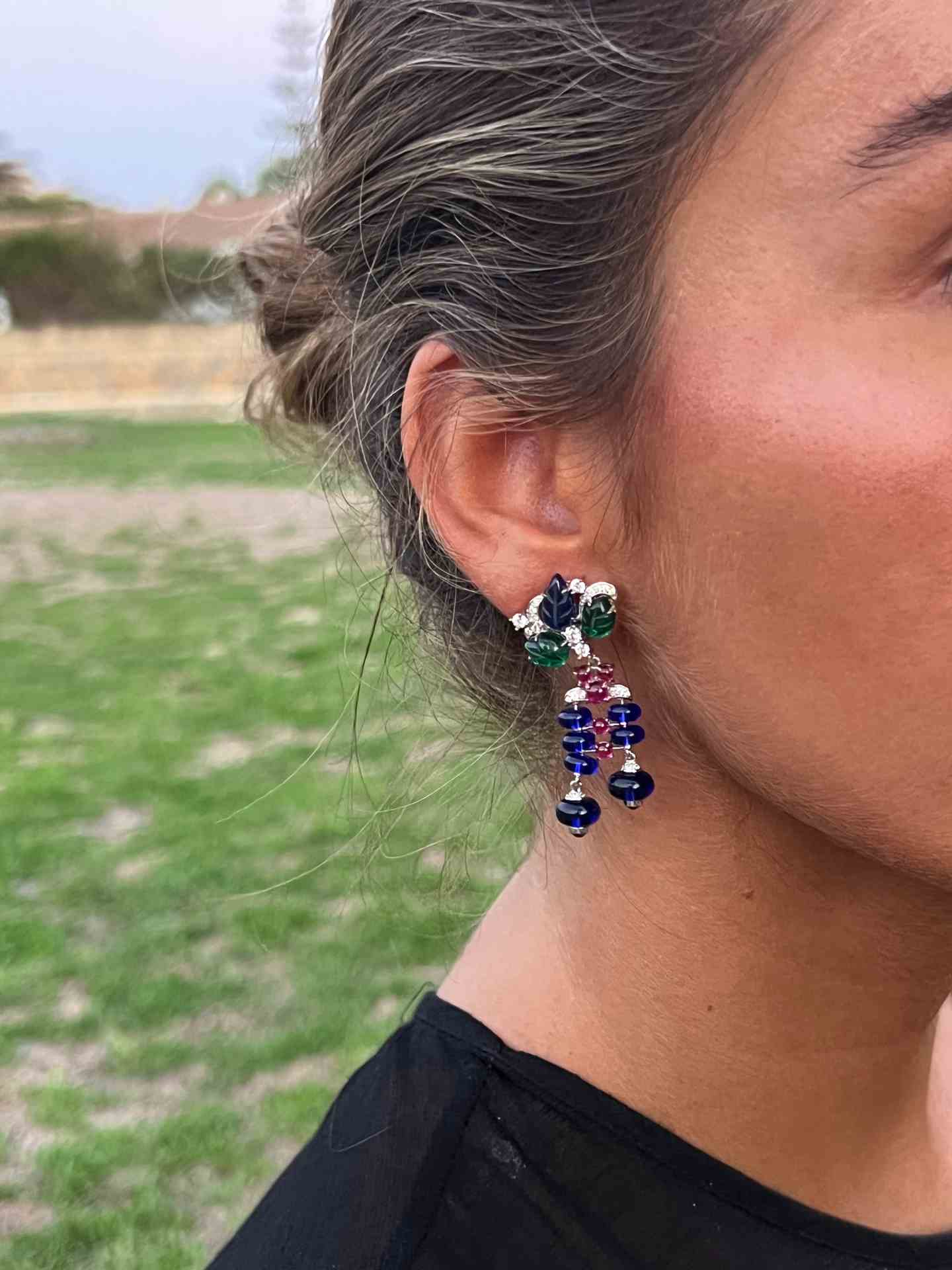 JANE earrings, in sterling silver with colored stones