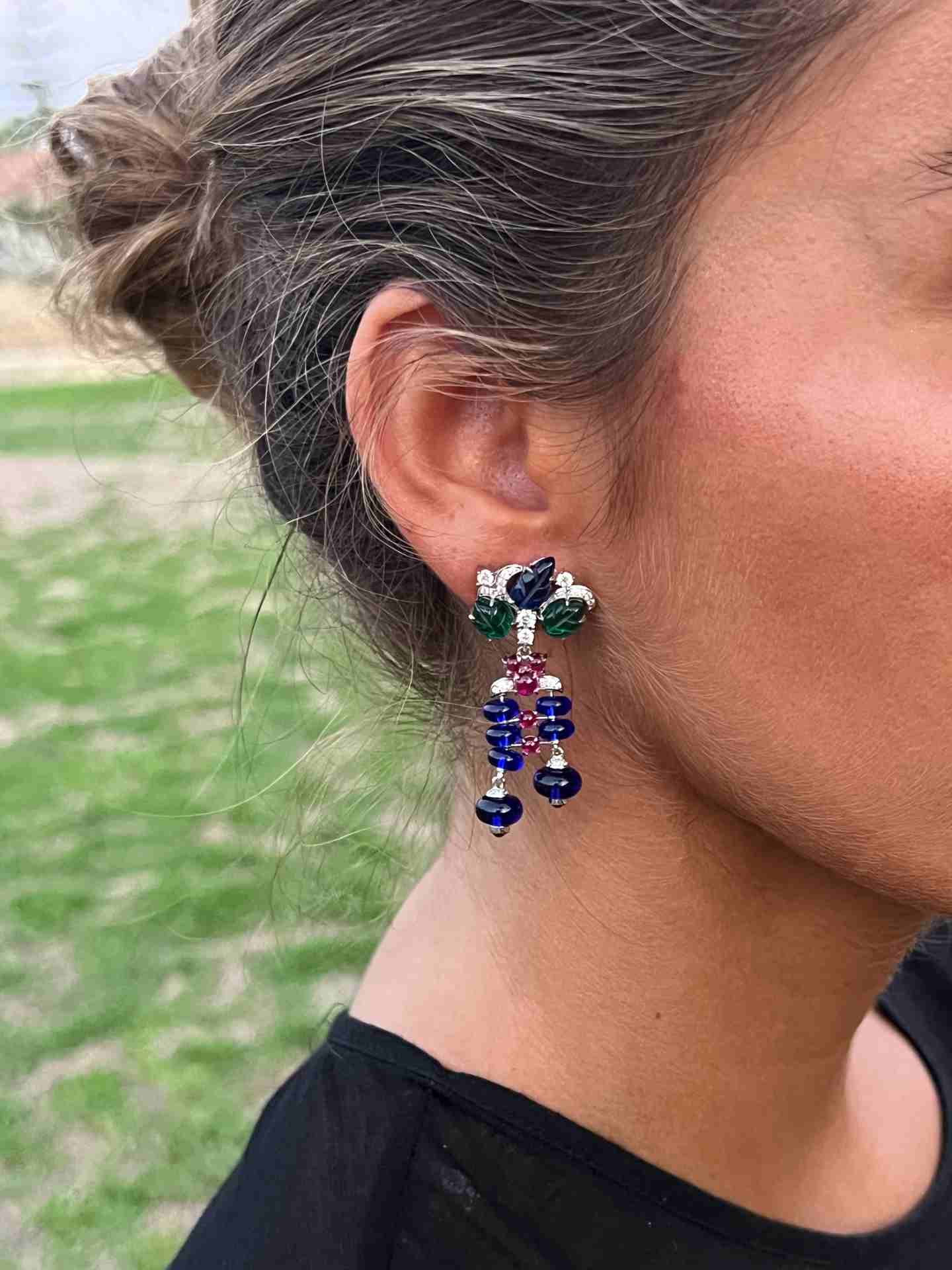 JANE earrings, in sterling silver with colored stones