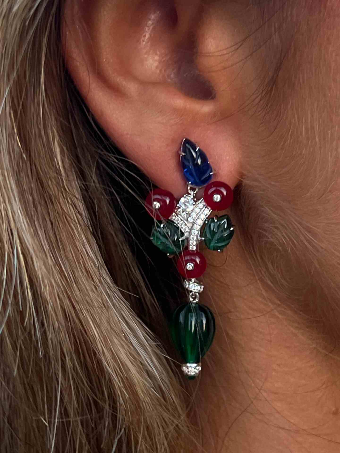 GRETA earrings, in sterling silver with tutti frutti gems