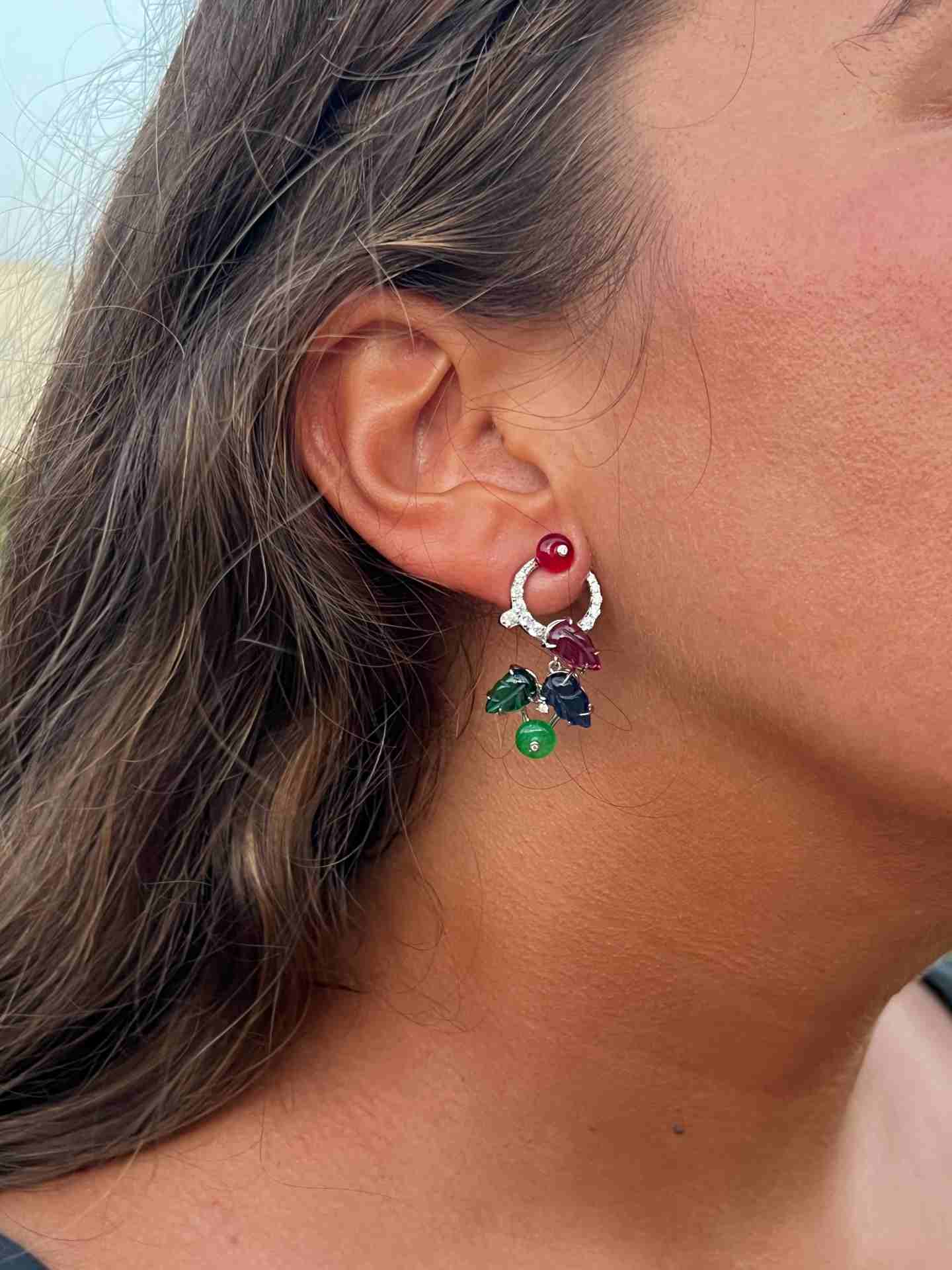 SIMONE earrings, in sterling silver with tutti frutti