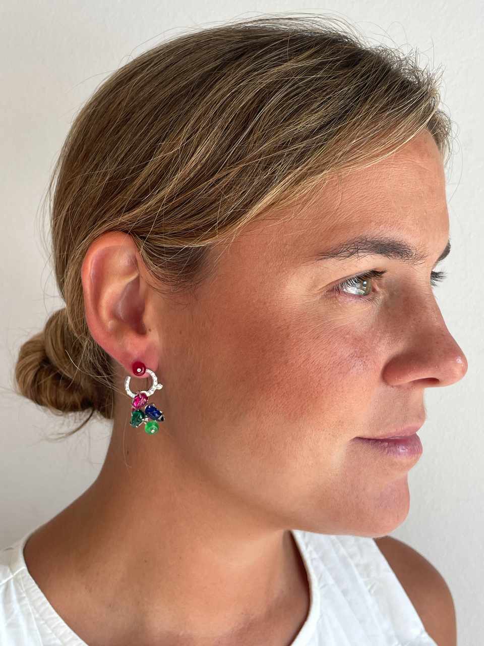 Pendientes de SIMONE,en plata 1ª ley con tutti frutti