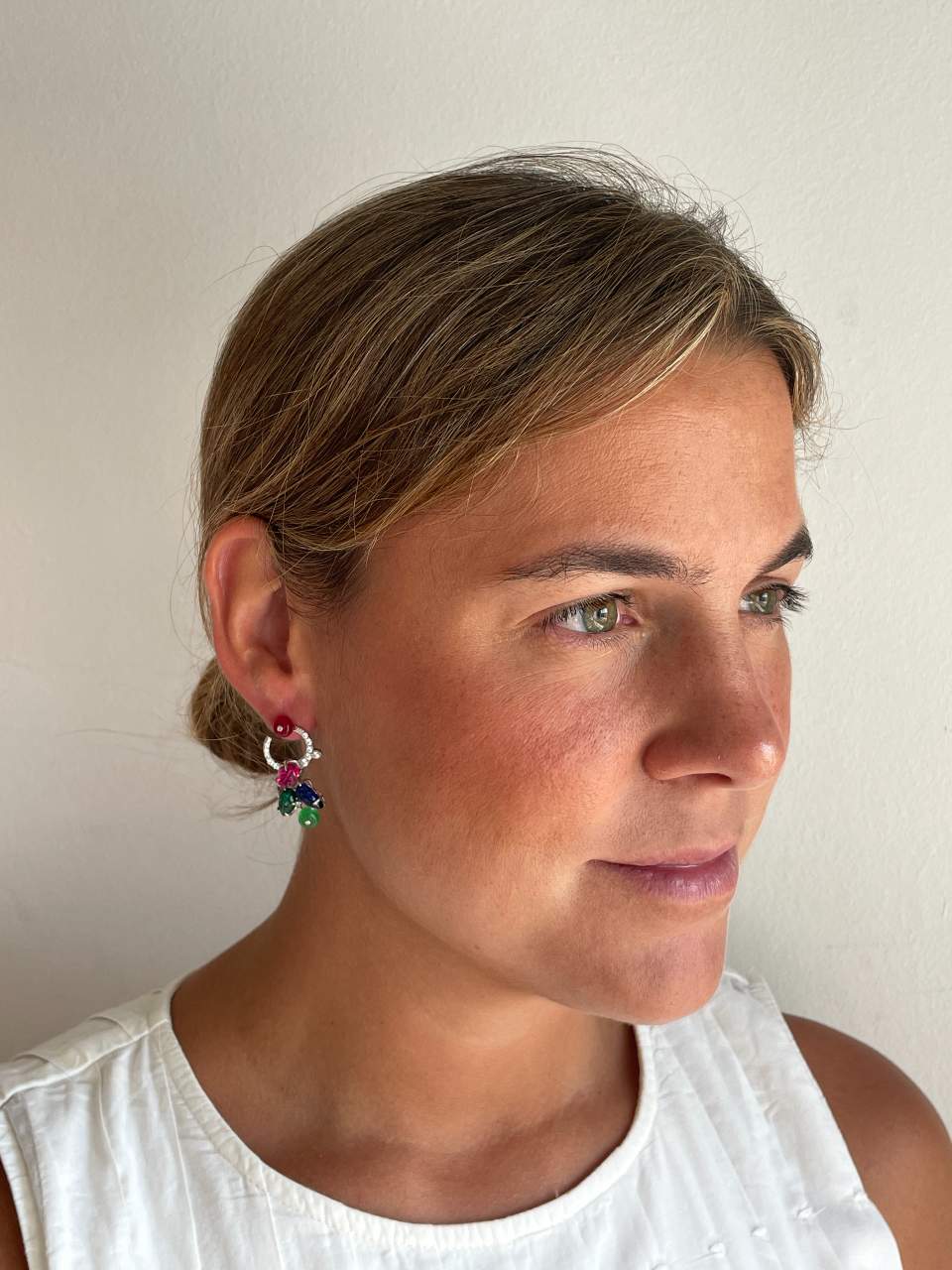 Pendientes de SIMONE,en plata 1ª ley con tutti frutti