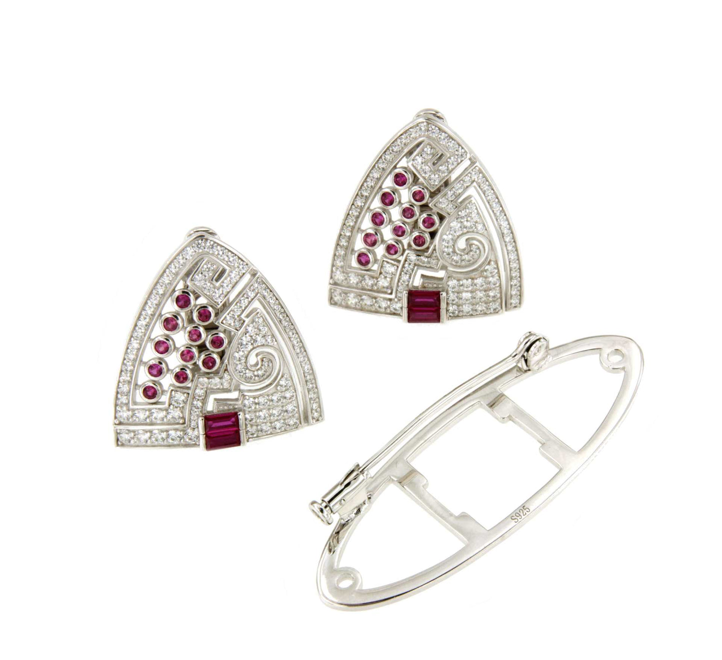 DUBAI detachable brooch on 925 silver earrings with ruby cubic zirconia