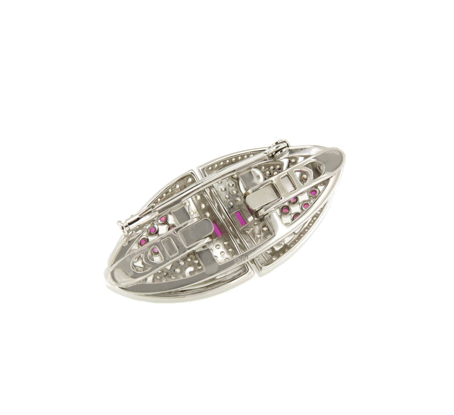 DUBAI detachable brooch on 925 silver earrings with ruby cubic zirconia
