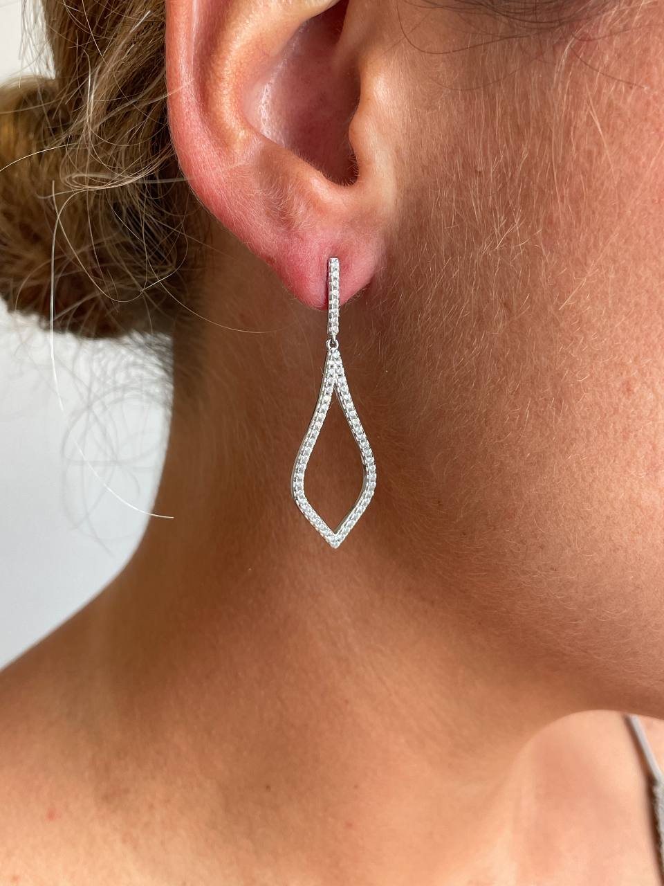 Long GOA earrings in sterling silver with cubic zirconia.