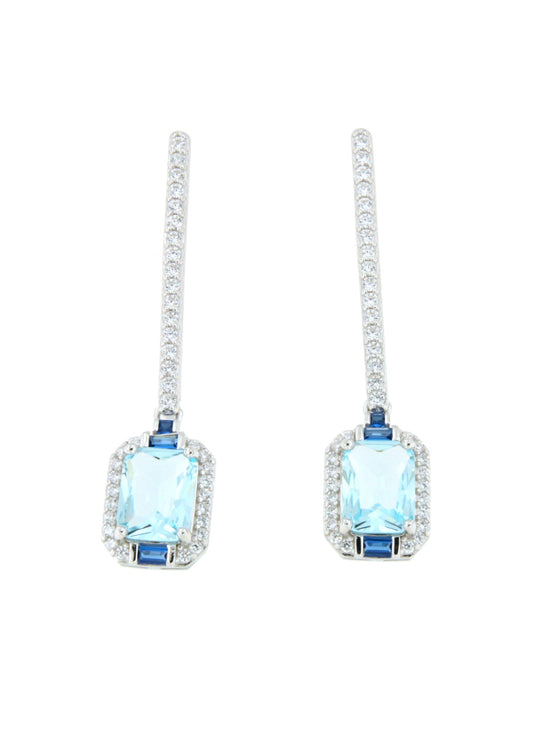 Long LUXOR earrings in sterling silver with cubic zirconia and quartz.