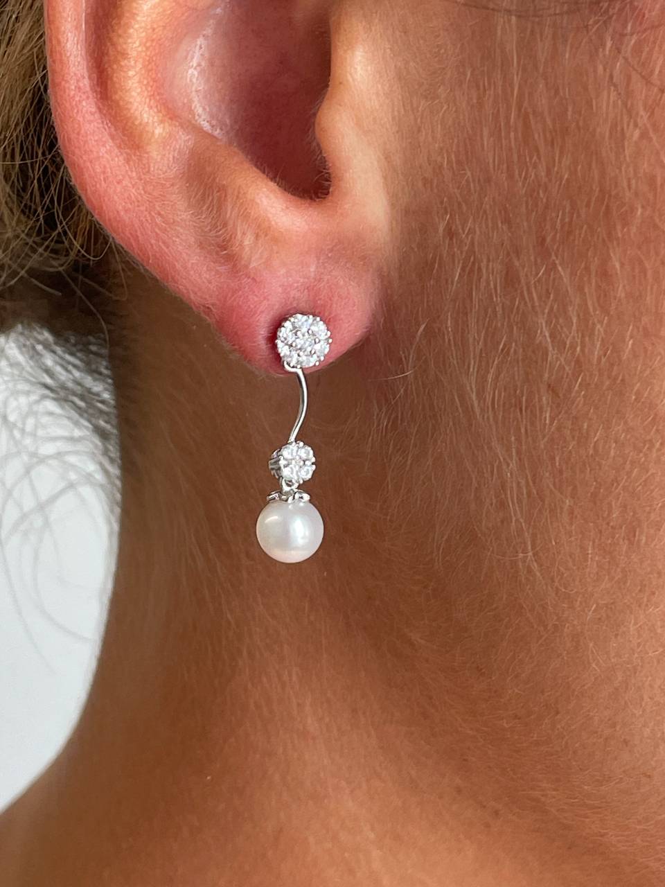 Pendientes CANCUN en plata de primera ley con circonitas y perlas