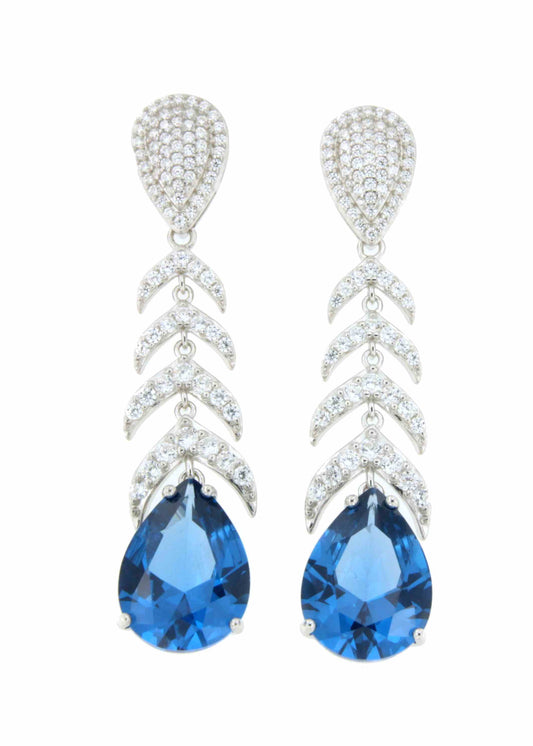 SOFIA long earrings in sterling silver with cubic zirconia and quartz