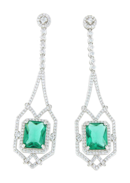 Long CUBA earrings in sterling silver with cubic zirconia and emerald quartz.