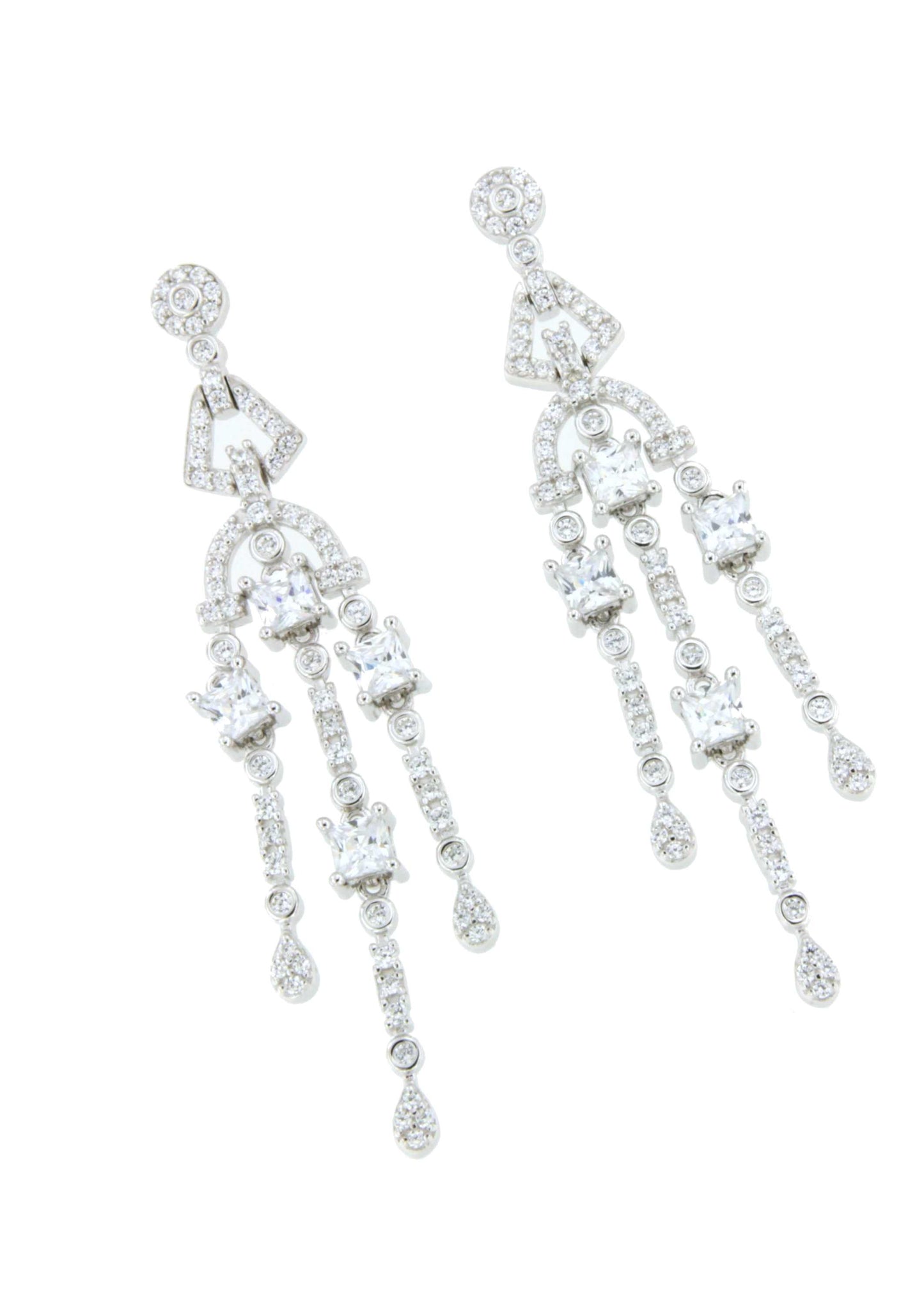Long WARSAW earrings in white/emerald zircon spikes