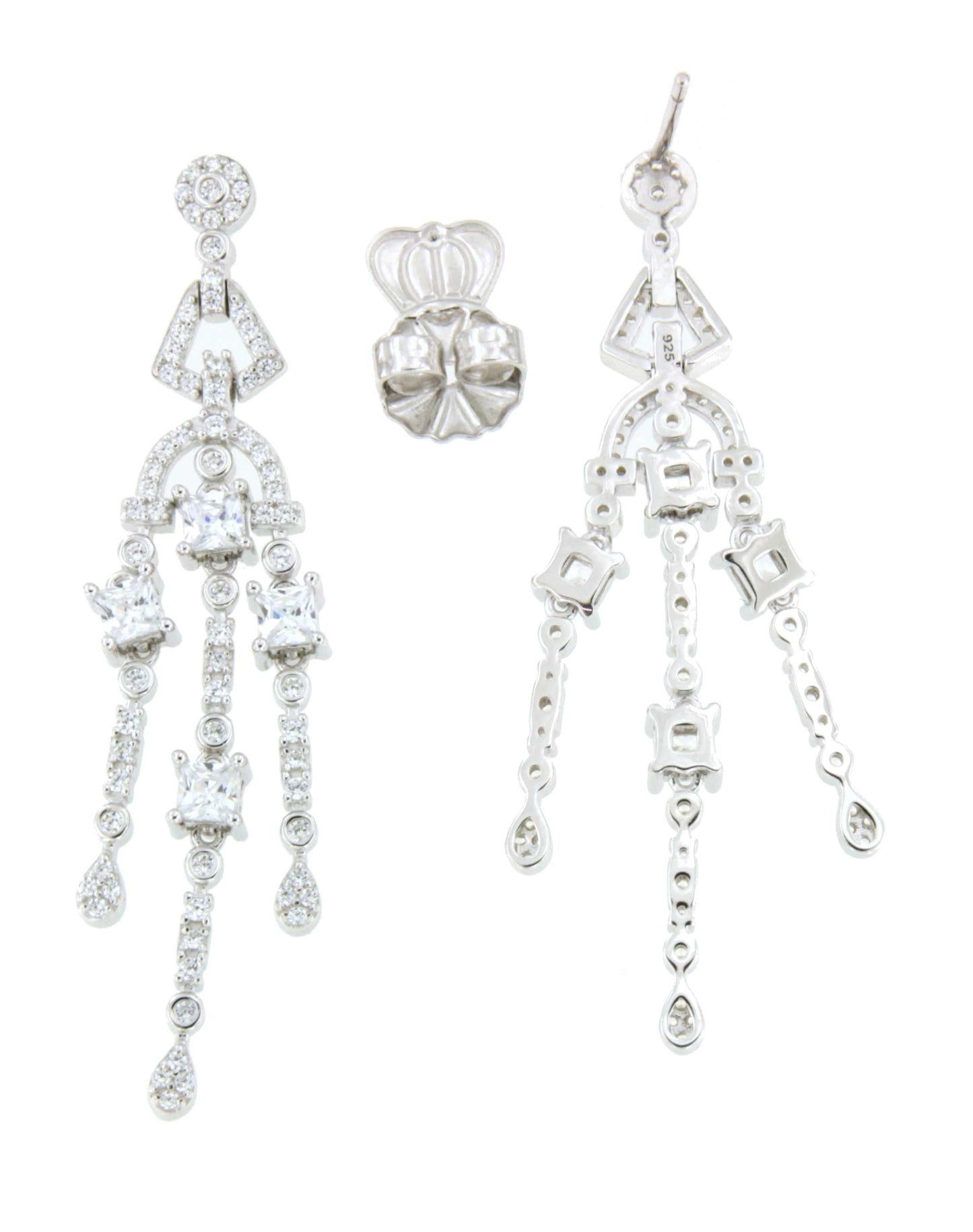 Long WARSAW earrings in white/emerald zircon spikes