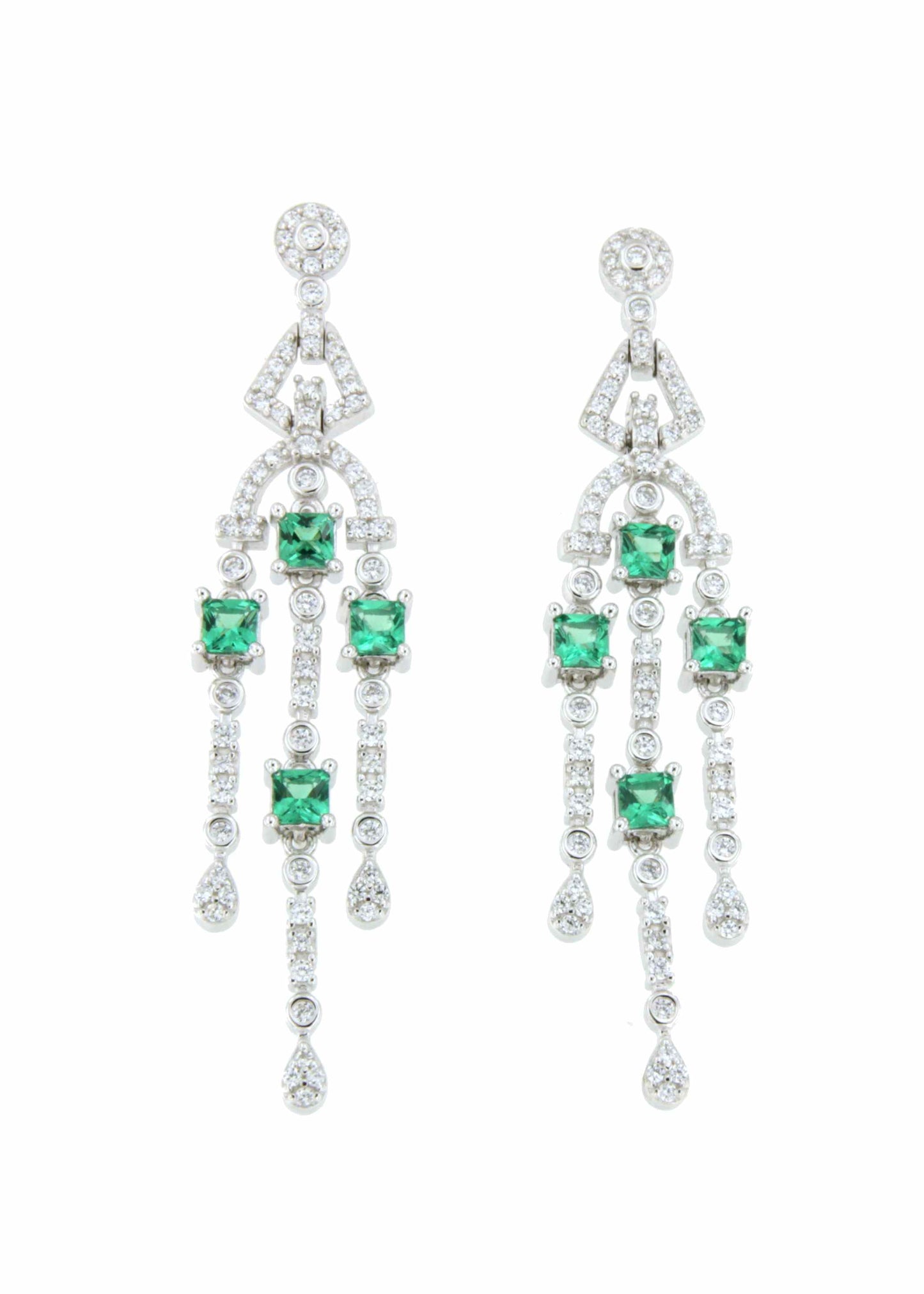 Long WARSAW earrings in white/emerald zircon spikes