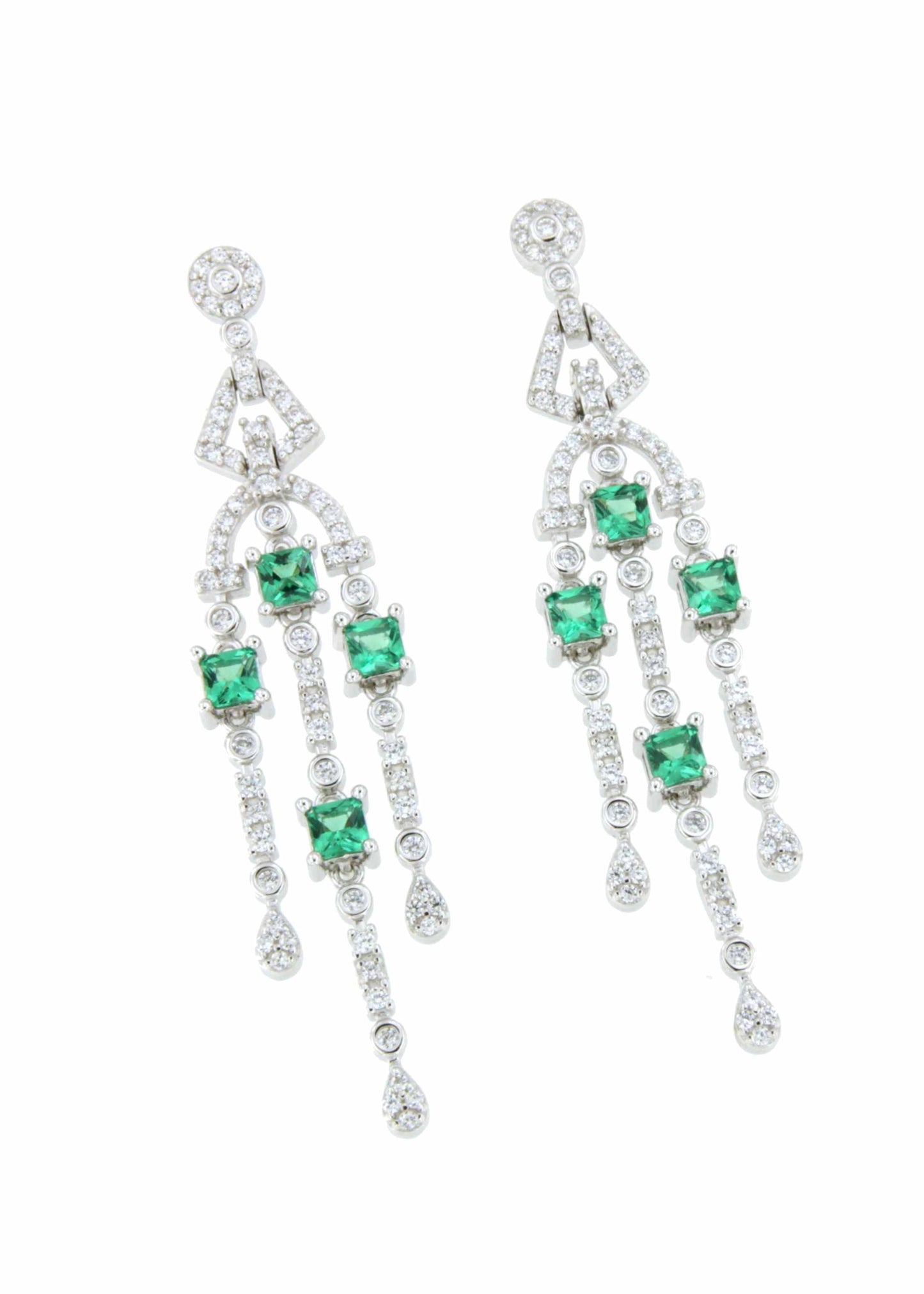 Long WARSAW earrings in white/emerald zircon spikes
