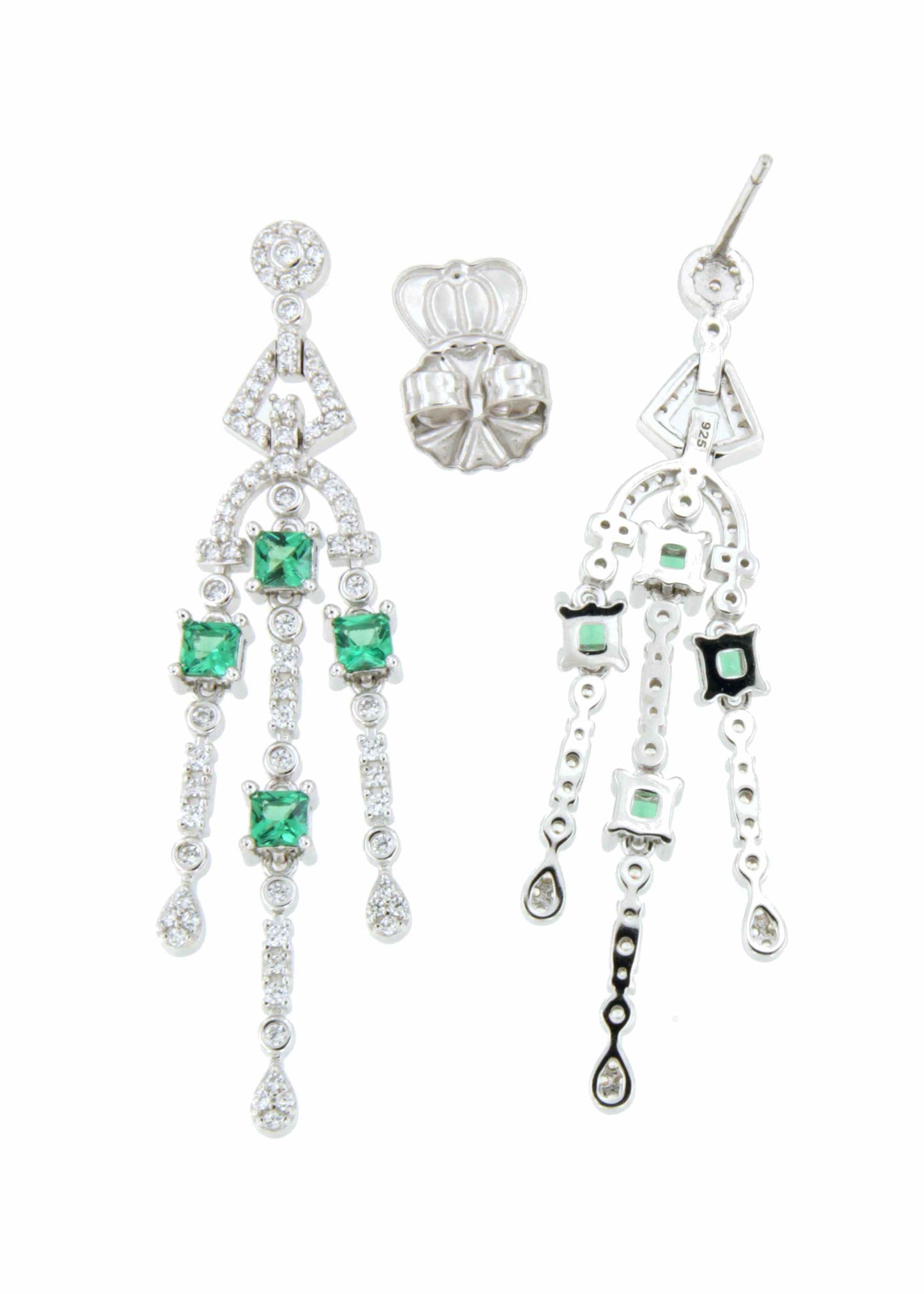 Long WARSAW earrings in white/emerald zircon spikes