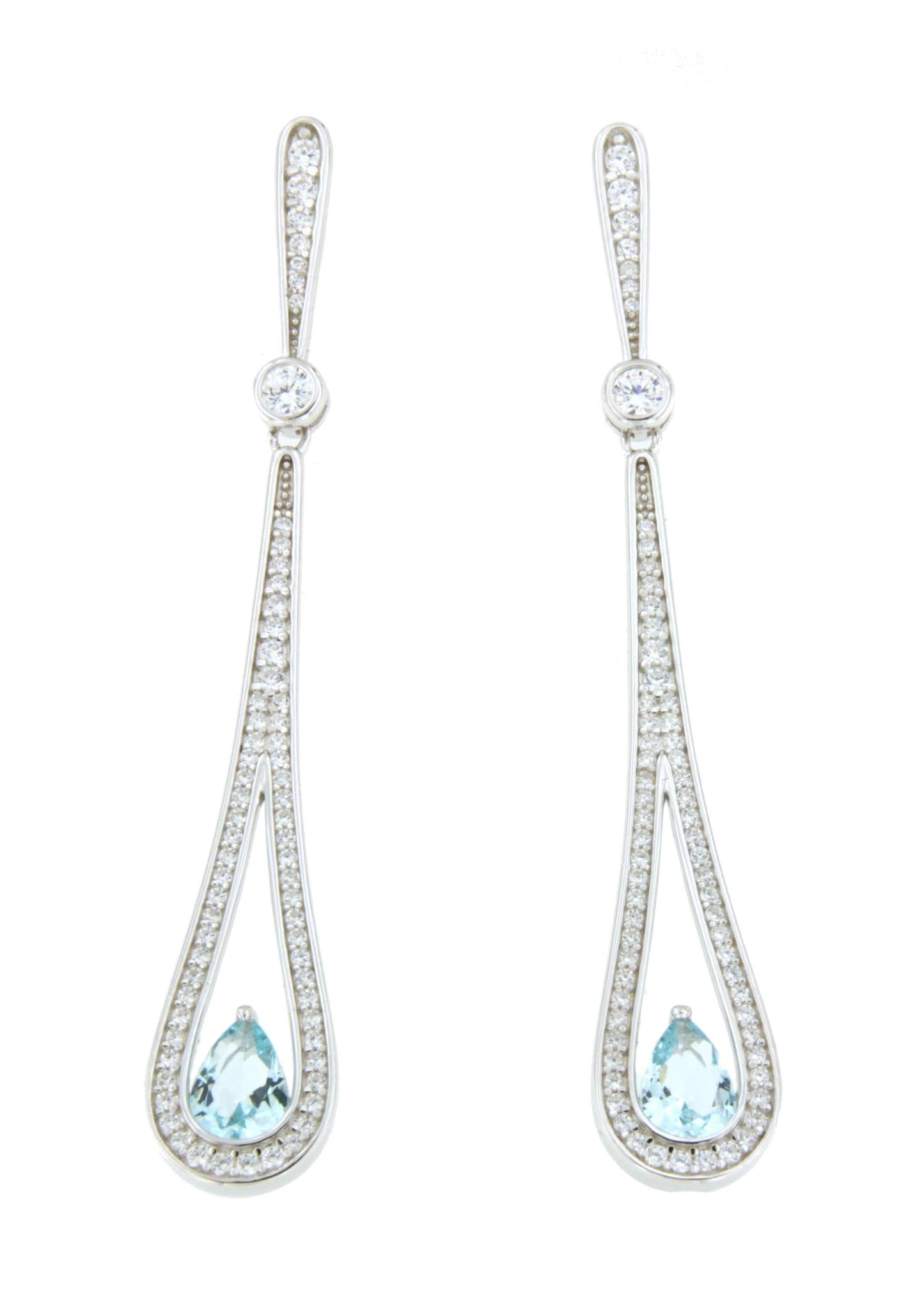Long MANILA earrings in sterling silver with cubic zirconia and quartz.
