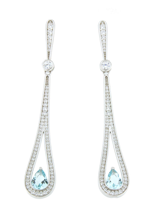Long MANILA earrings in sterling silver with cubic zirconia and quartz.