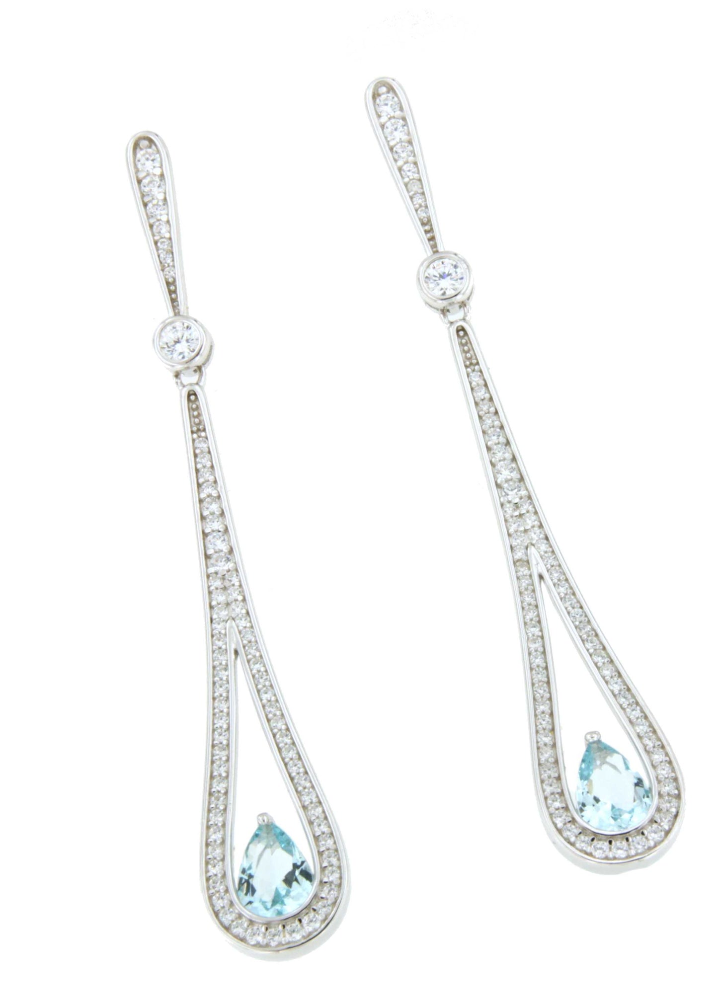 Long MANILA earrings in sterling silver with cubic zirconia and quartz.
