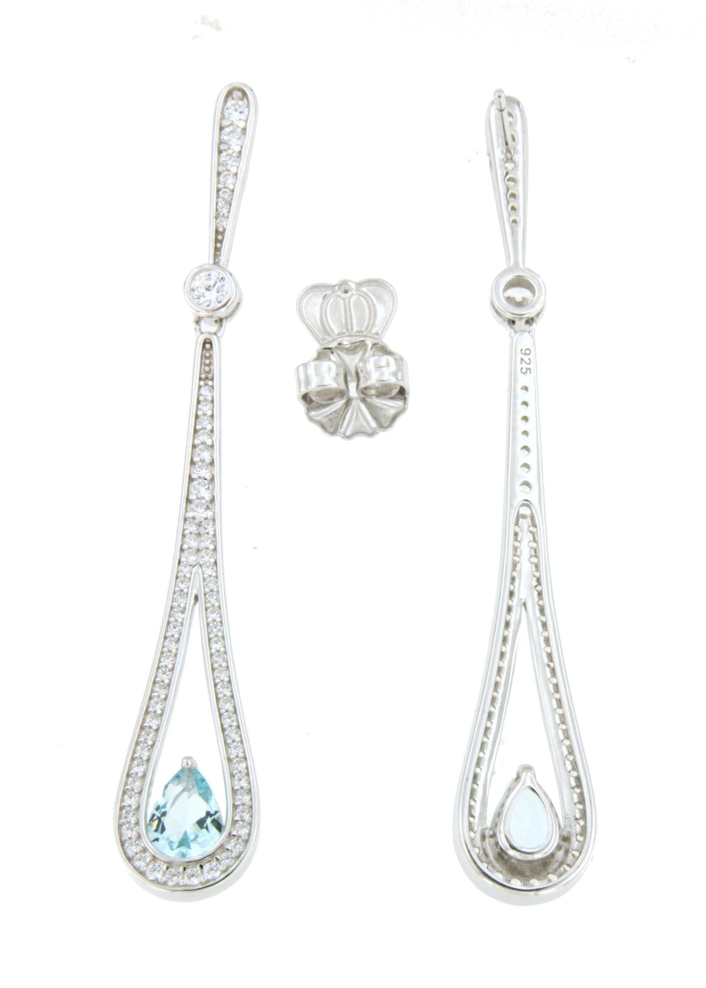 Long MANILA earrings in sterling silver with cubic zirconia and quartz.