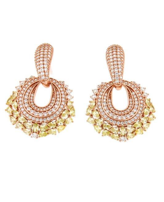 SALONIA earrings in sterling silver rose gold with cubic zirconia and quartz.