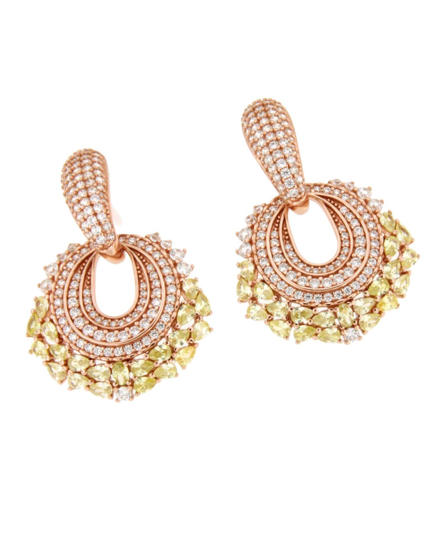Pendientes SALONIA en plata rosa de primera ley con circonitas y cuarzos.