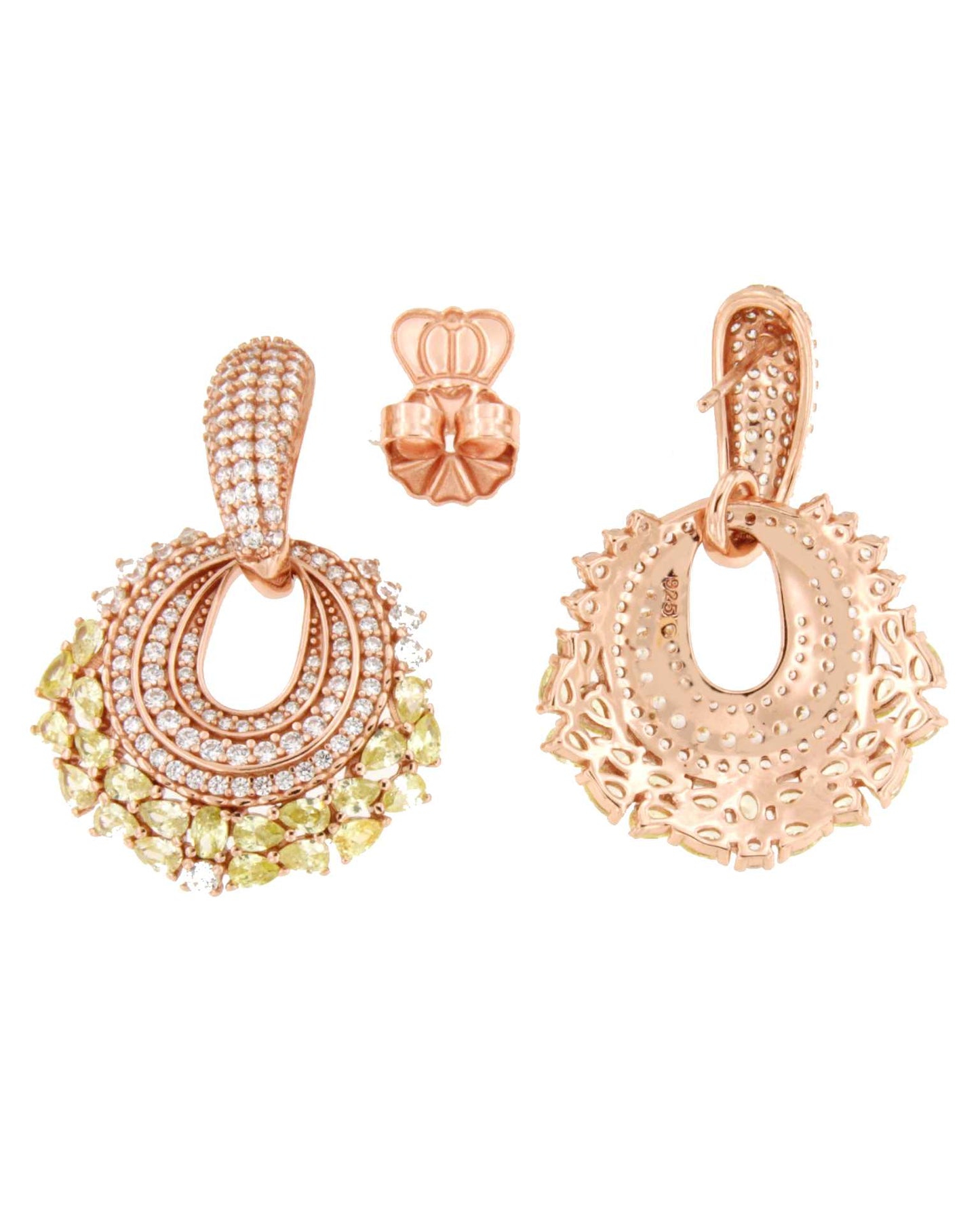 Pendientes SALONIA en plata rosa de primera ley con circonitas y cuarzos.