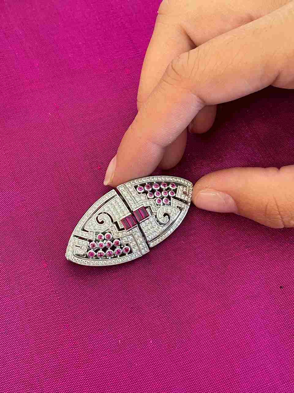 DUBAI detachable brooch on 925 silver earrings with ruby cubic zirconia