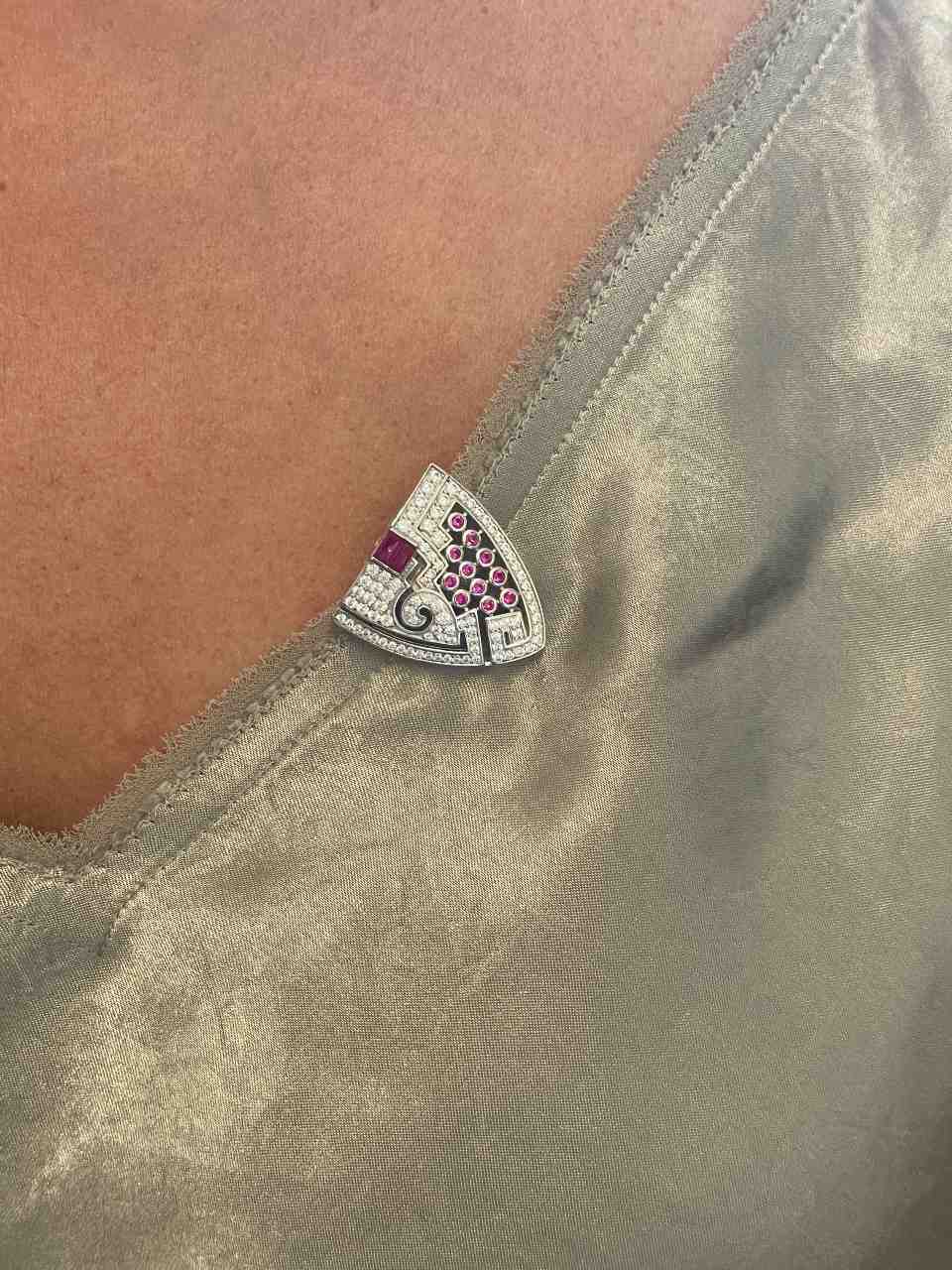 DUBAI detachable brooch on 925 silver earrings with ruby cubic zirconia