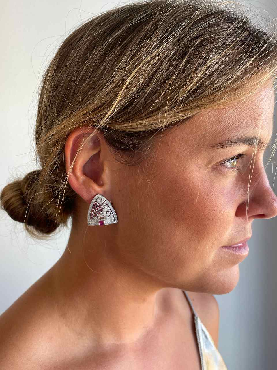 DUBAI detachable brooch on 925 silver earrings with ruby cubic zirconia
