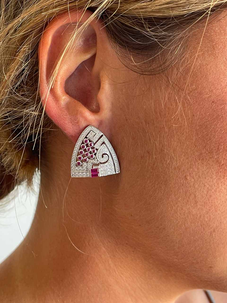 DUBAI detachable brooch on 925 silver earrings with ruby cubic zirconia