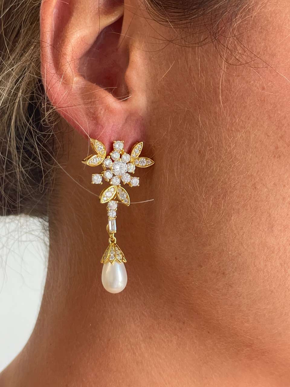 Detachable TAHITI earrings in sterling silver with cubic zirconia and pearls