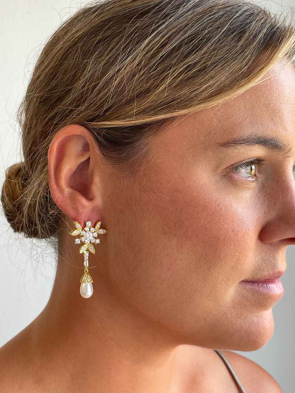 Detachable TAHITI earrings in sterling silver with cubic zirconia and pearls