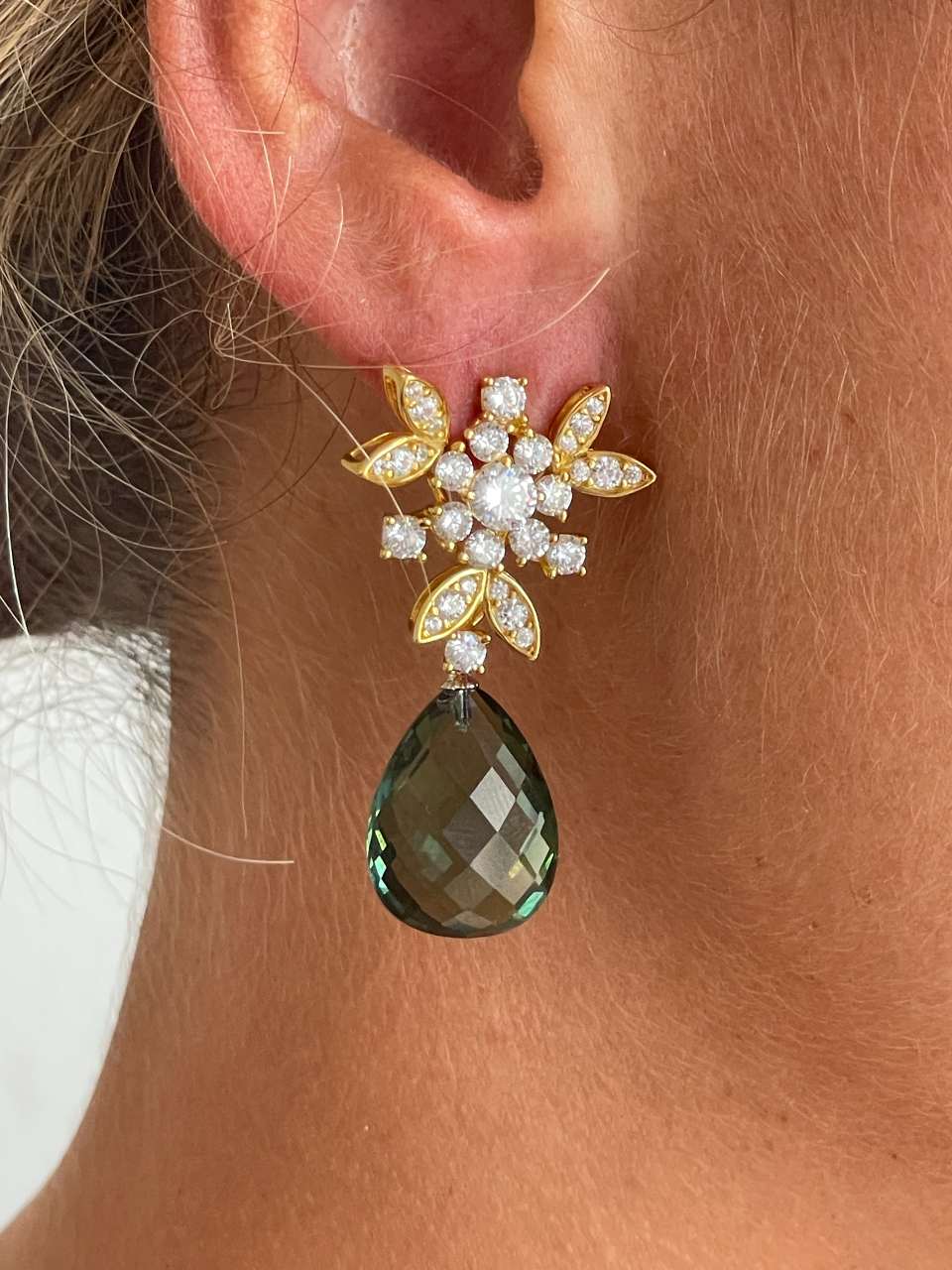 Detachable TAHITI earrings in sterling silver with cubic zirconia and pearls