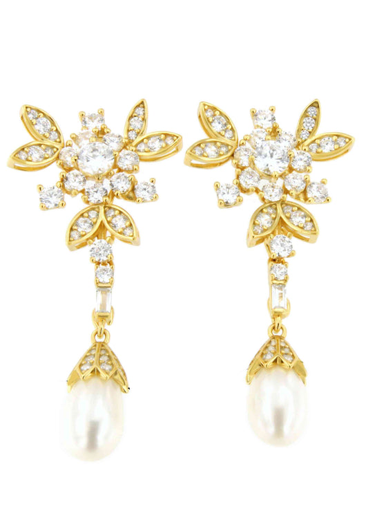 Detachable TAHITI earrings in sterling silver with cubic zirconia and pearls